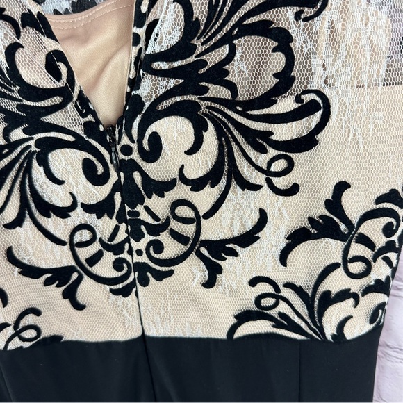 betsy & adam formal evening dress sz 14  black cream sheer top empire waist - Picture 10 of 12